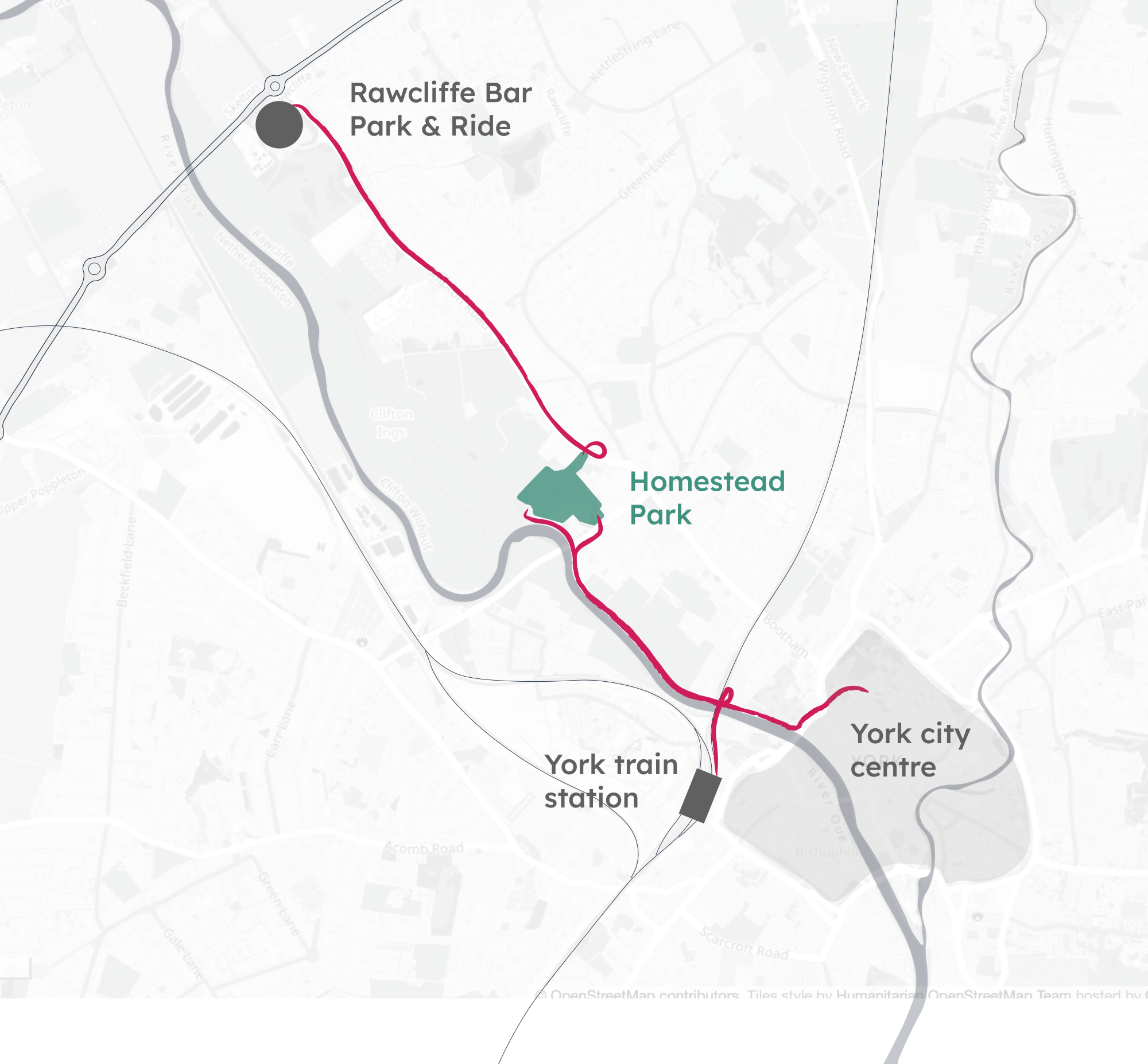 A map of the Homestead Park local area with key travel routes highlighted