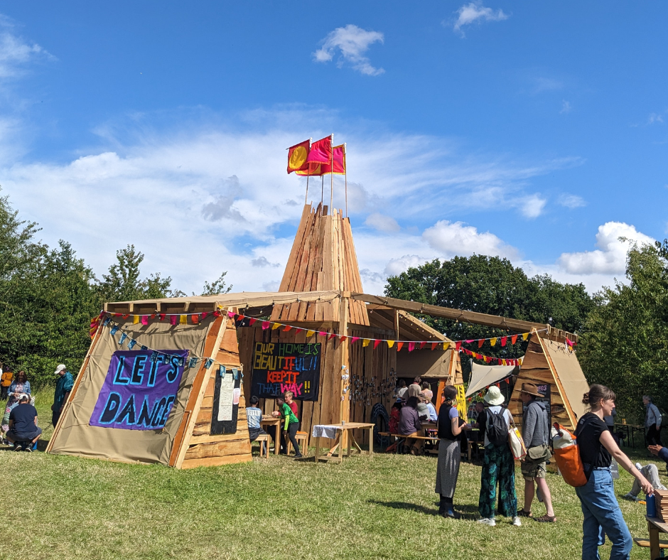 A colourful stage area for talks and activities