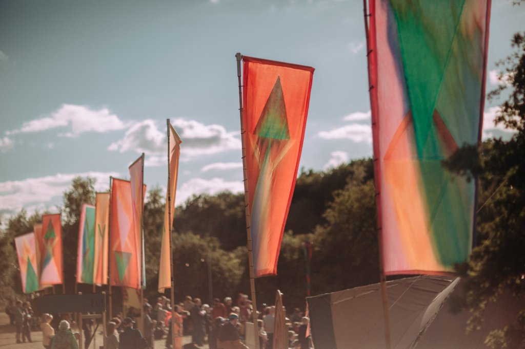 Colourful flags fluttering on a summer afternoon.