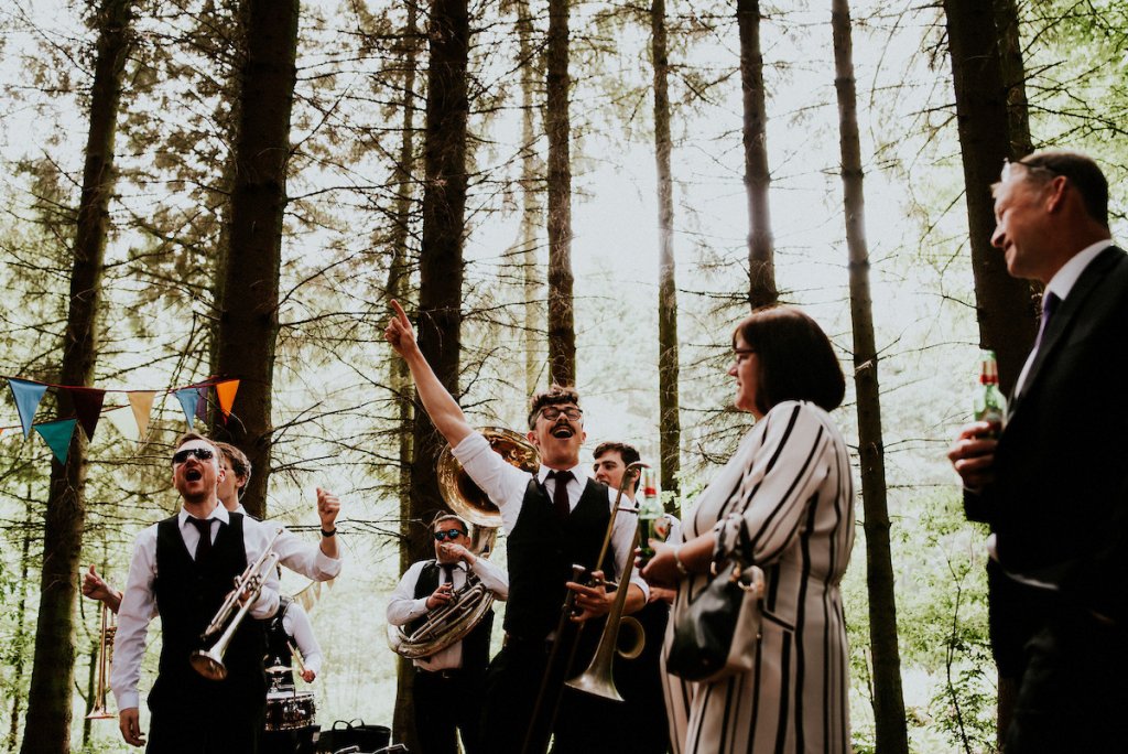 Back Chat Music joyfully playing in the forest.