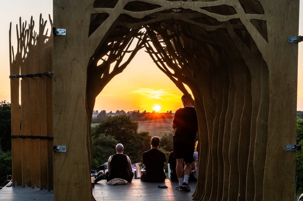 Beautiful sunset viewed from a stage.